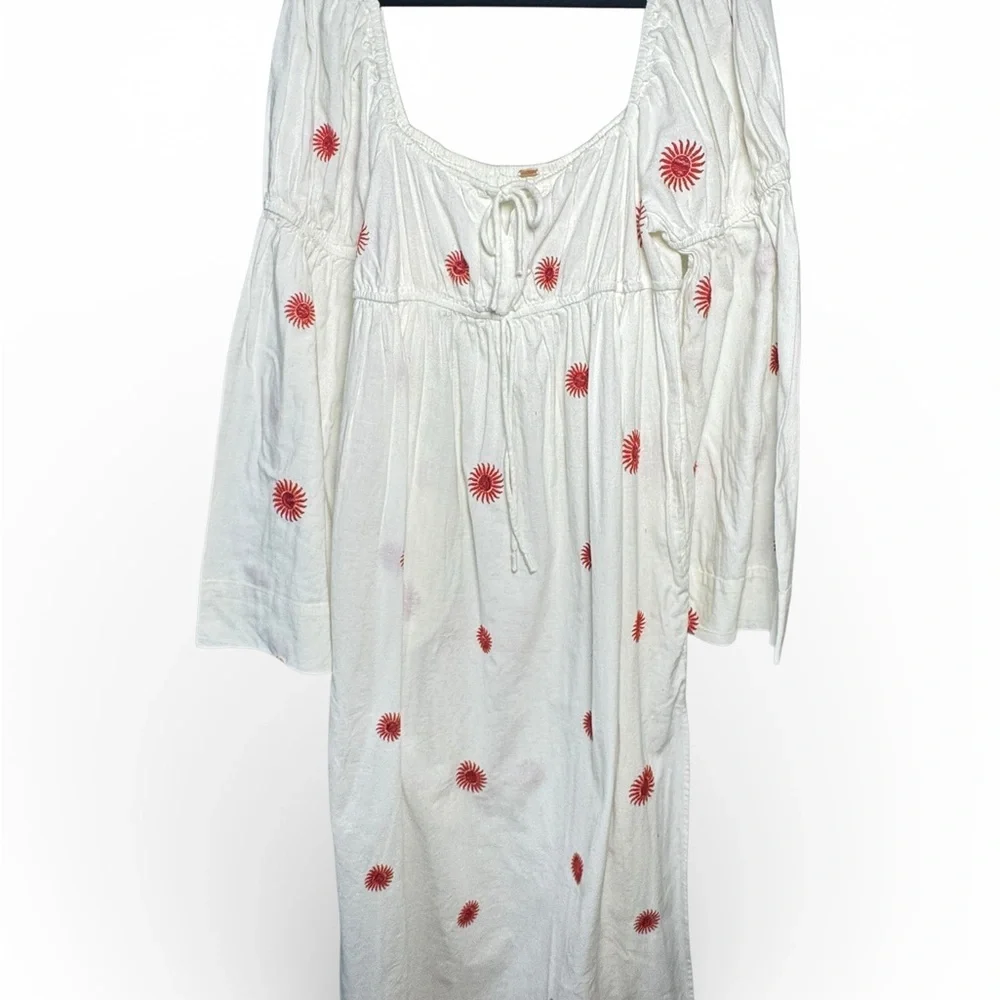 Free People Sunburst Embroidered Midi Dress Ivory NWT Medium Boho